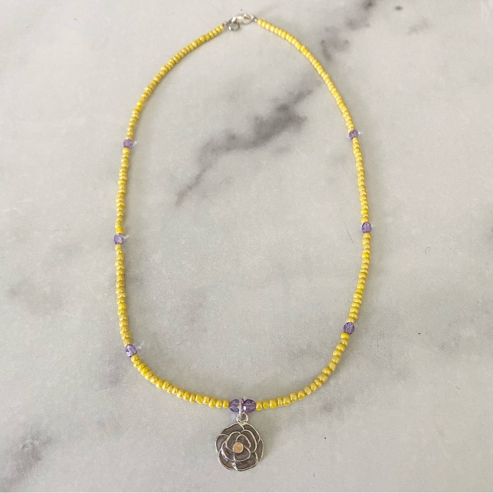 Child’s Yellow Beaded Necklace with Flower Charm
